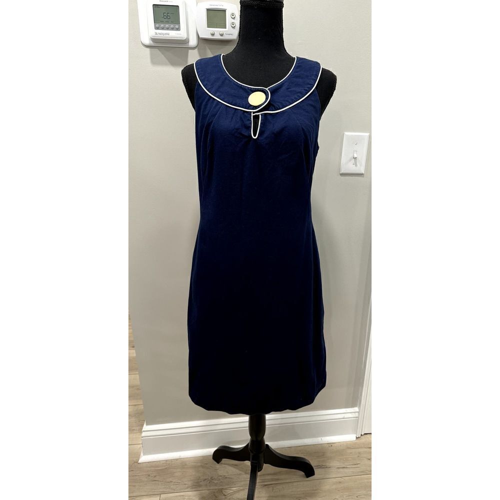 Vintage Minimalist Carole Little Sleeveless Dress Nautical Navy Gold Preppy 6